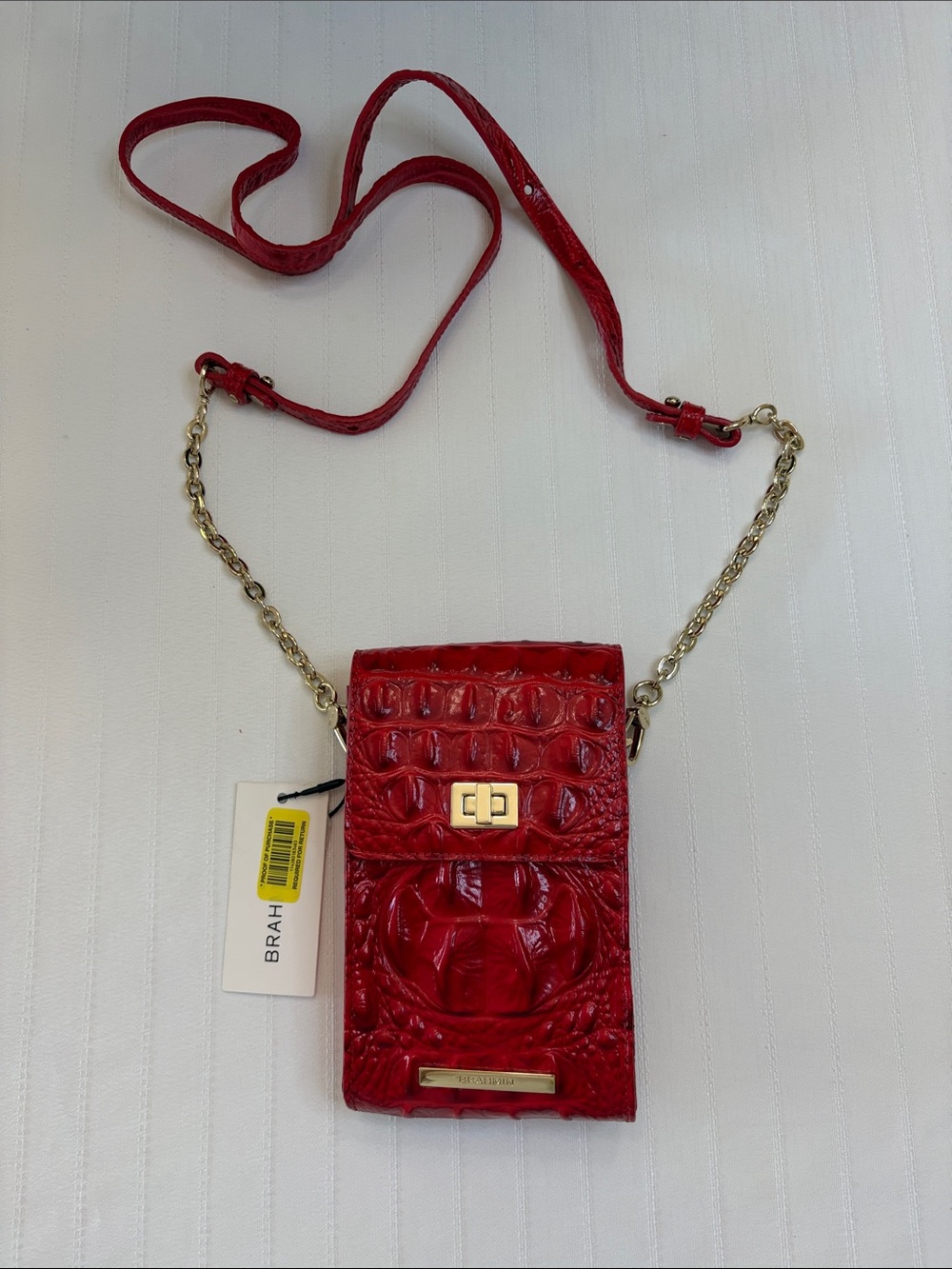Brahmin Red Croc-Embossed Chain Strap Crossbody Phone Pouch